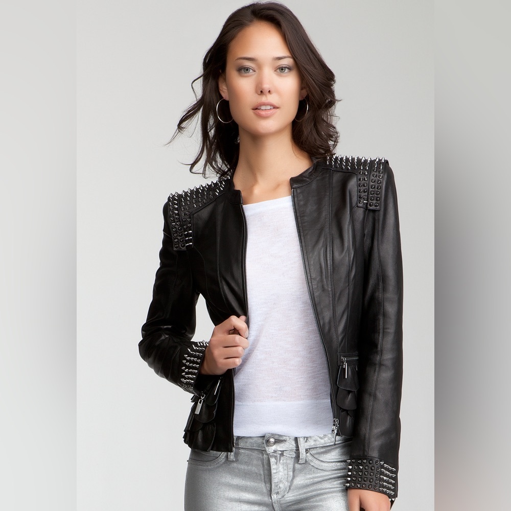 BEBE Black Studded REAL Leather Jacket VINTAGE
